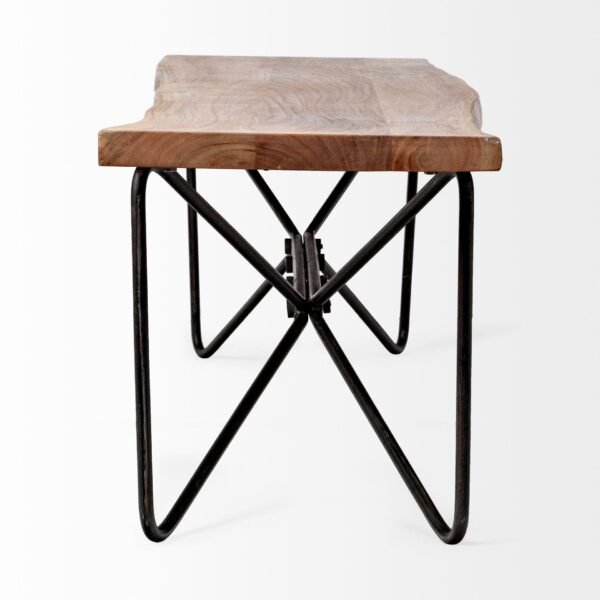 hms 66 live edge solid wood dining bench in brown and black distressed finish add rustic charm to your dining room