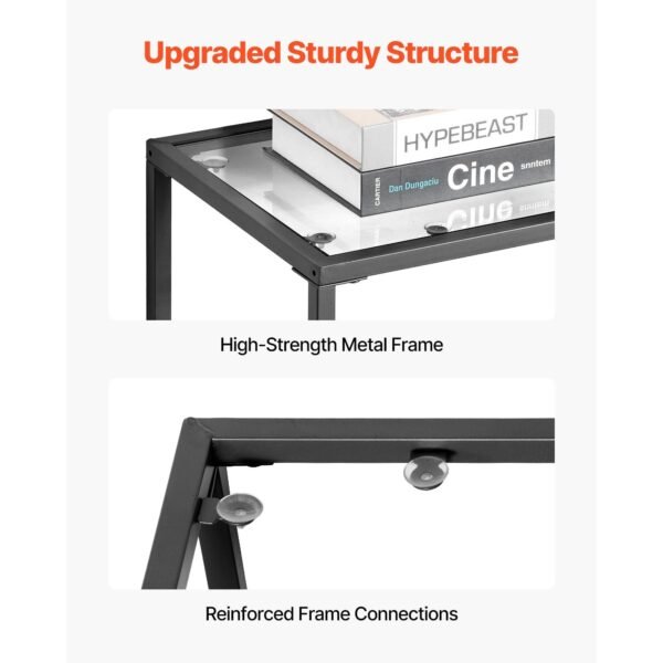 modern 2 tier glass console table golden iron legs anti tip device black rectangle sofa side desk for living room entryway foyer