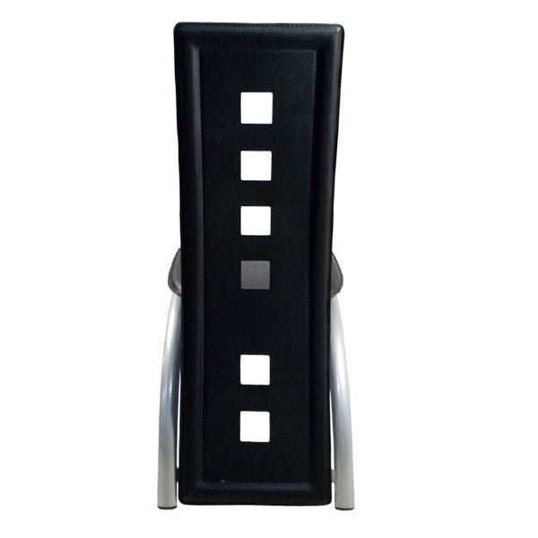 4pcs n201 pu leather dining chairs with long backrest square hollow decoration black cushion electroplating chair leg