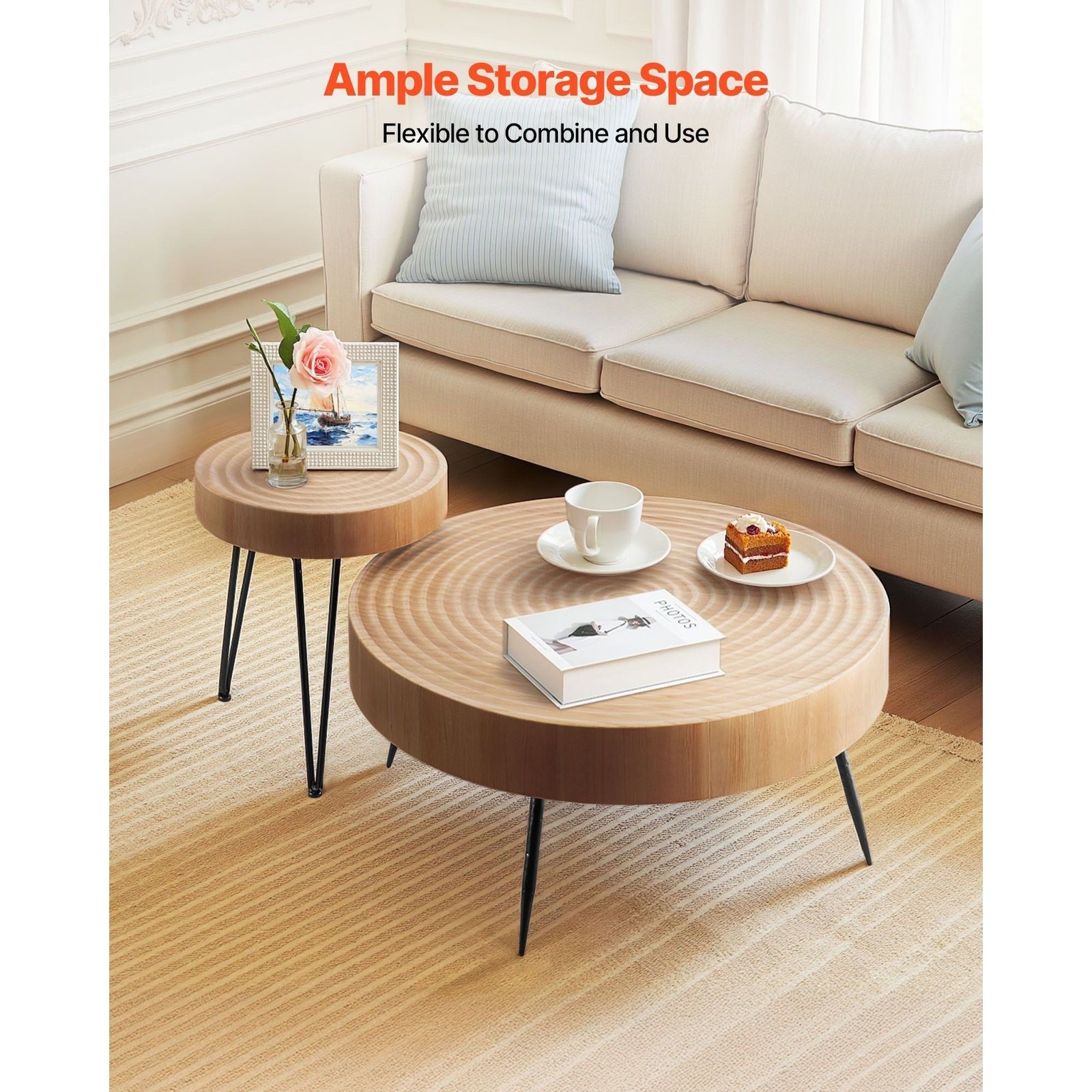 2 piece round coffee table and end table set 31.3 in for living room
