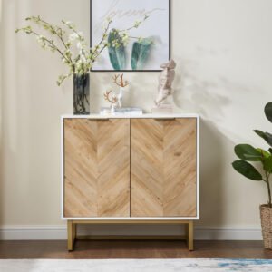 white and gold storage cabinet with 2 doors, modern buffet sideboard cabinet with storage,accent cabinet for living room