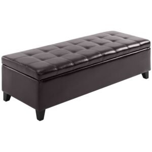 51" dark brown faux leather tufted storage ottoman bench for living room bedroom entryway stools & ottomans