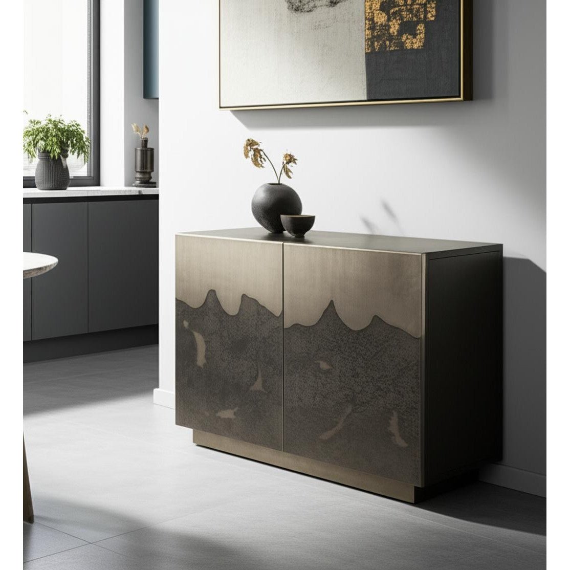 hms 30" gray distressed metal textured door accent cabinet double door kitchen cabinets