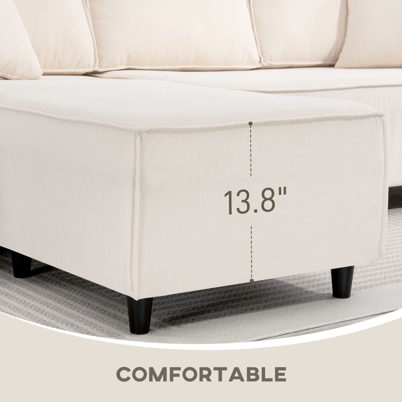 cream white corduroy l shaped sectional sofa with reversible chaise lounge corner corner sofa with pocket spring
