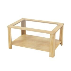 2 tier rectangular center table with tempered glass top and storage shelf for coffee table use