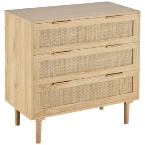 3 drawer boho rattan dresser with sturdy handles & legs natural wood chest drawers for spacious storage in bedroom & living room