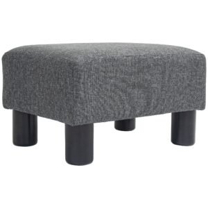 charcoal gray cube ottoman small foot rest with linen fabric upholstery and plastic legs