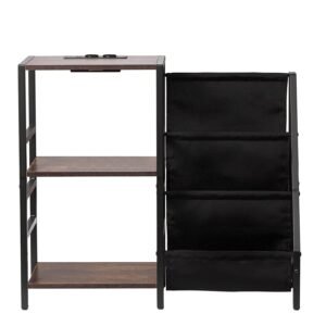 3 tiers black metal record player stand with led light & usb ports vinyl cd racks