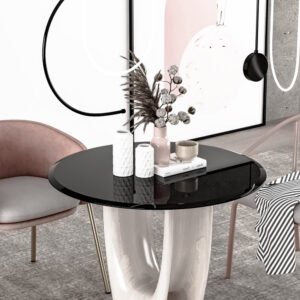 31.9" round tempered glass table top black glass 0.47" thick beveled polished edge