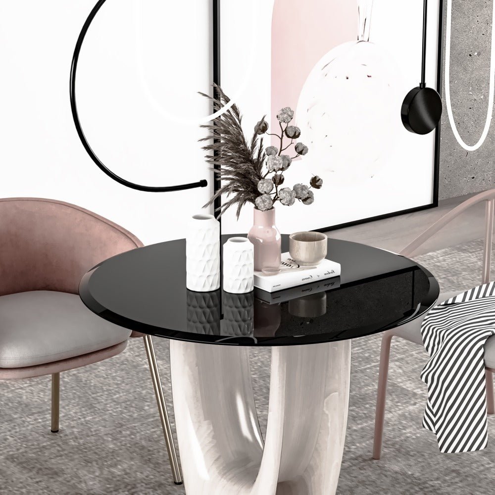 31.9" round tempered glass table top black glass 0.47" thick beveled polished edge