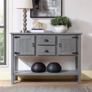 48'' solid antique gray wood sideboard console table 2 drawers retro style bottom shelf for dining buffet server cabinet living