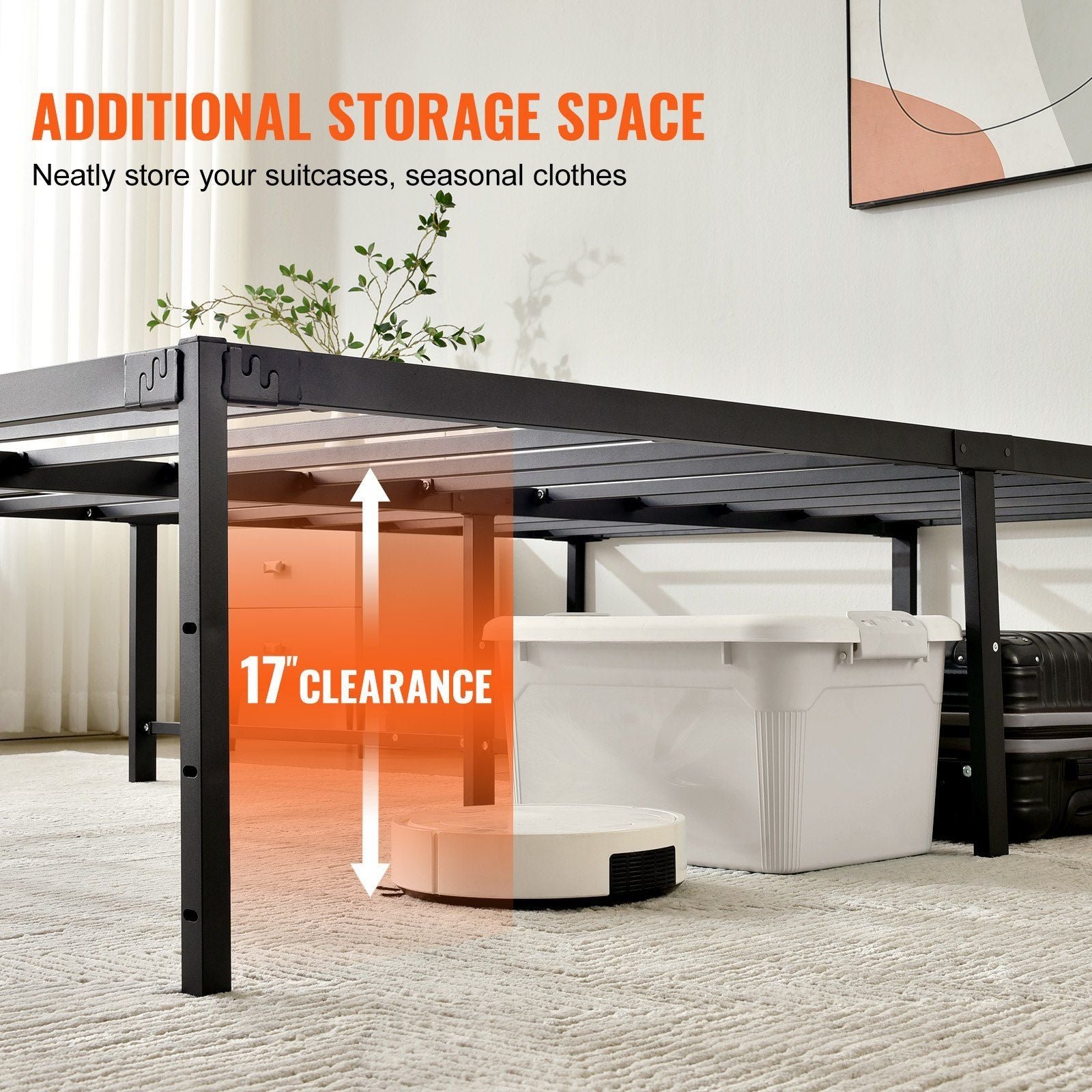 18 inch full metal bed frame heavy duty steel slat support easy assembly noise free box spring not needed 1500 lbs loading