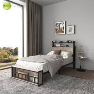 easy to assemble high quality modern simple style customized size home hotel black metal bed frame with led headboard