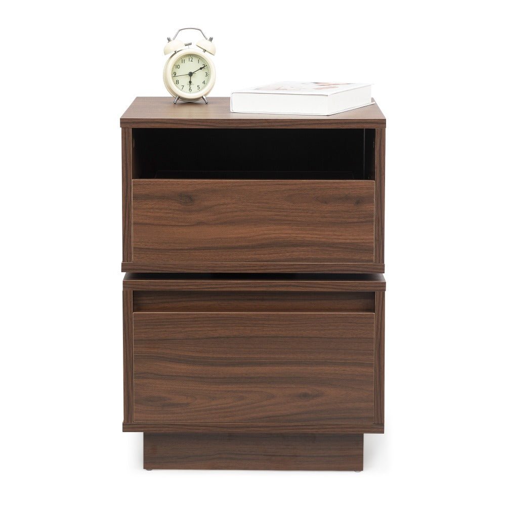 rotatable nightstand end table, bedside table with 2 drawers, 2 drawer dresser for bedroom, walnut