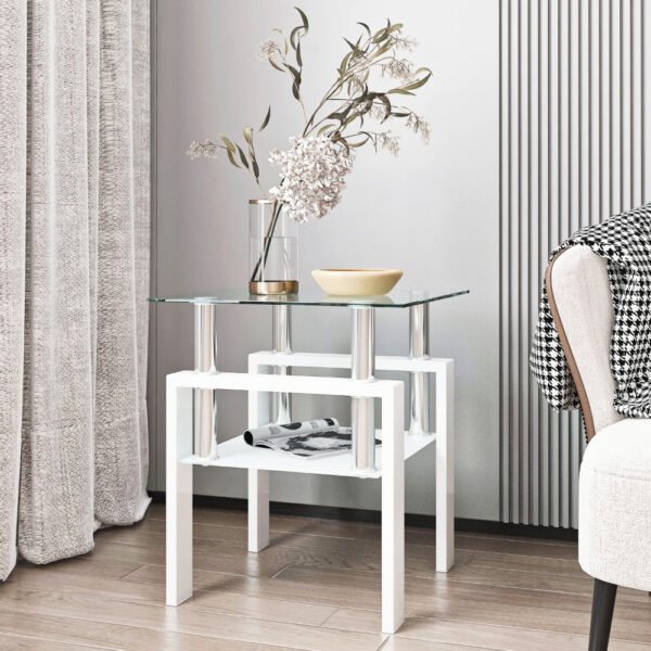 1 piece modern tempered glass tea table coffee table end table, square table for living room, transparent/white