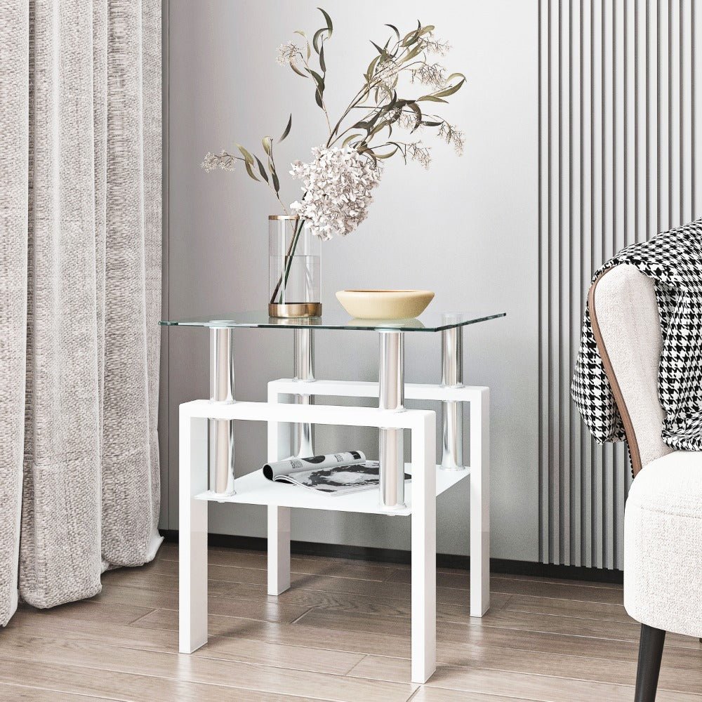 1 piece modern tempered glass tea table coffee table end table, square table for living room, transparent/white