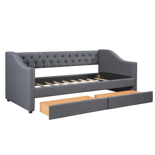 fcj luxury gray daybed with two drawers queen and king sizes twin size upholstered soft bed with wood slat support
