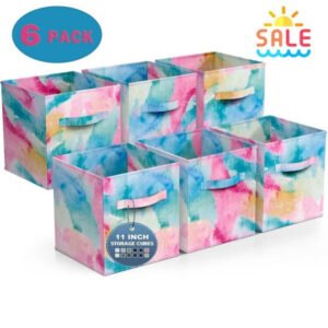 fabric storage cubes 6 foldable tie dye storage bins for organizing cubbies, toy box clothes storage & closet organizer