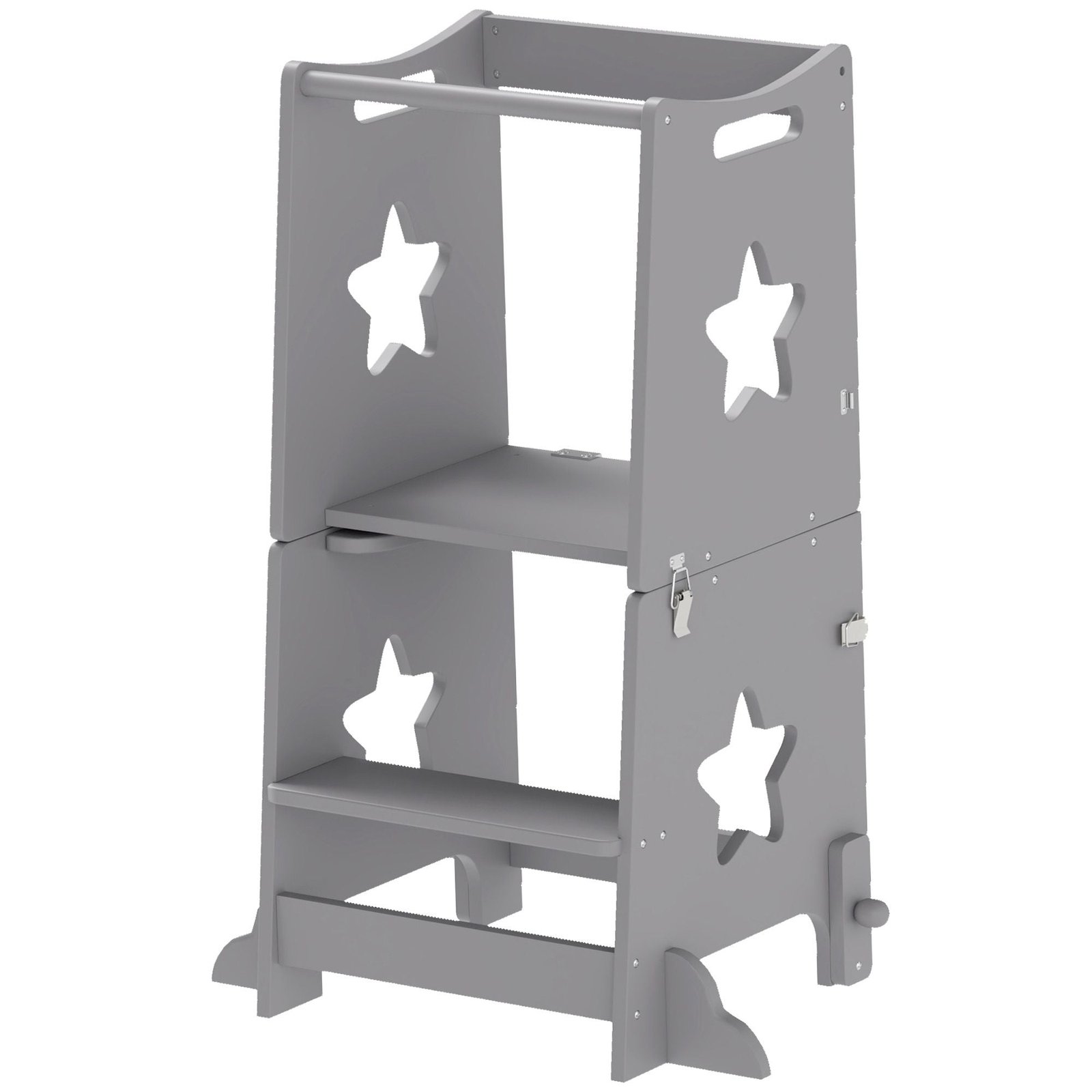 2 in 1 gray toddler tower with safety rail for bathroom sink kitchen counter or ottomans for multiple uses
