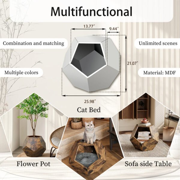 25.98'' shaped modern pet furniture cat carrier side table mdf multi purpose furniture antique wood color