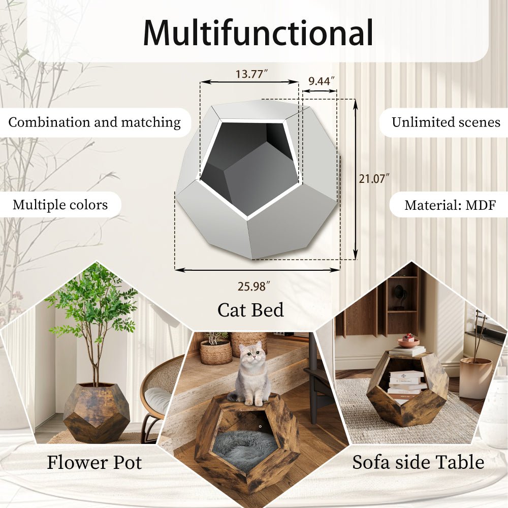 25.98'' shaped modern pet furniture cat carrier side table mdf multi purpose furniture antique wood color