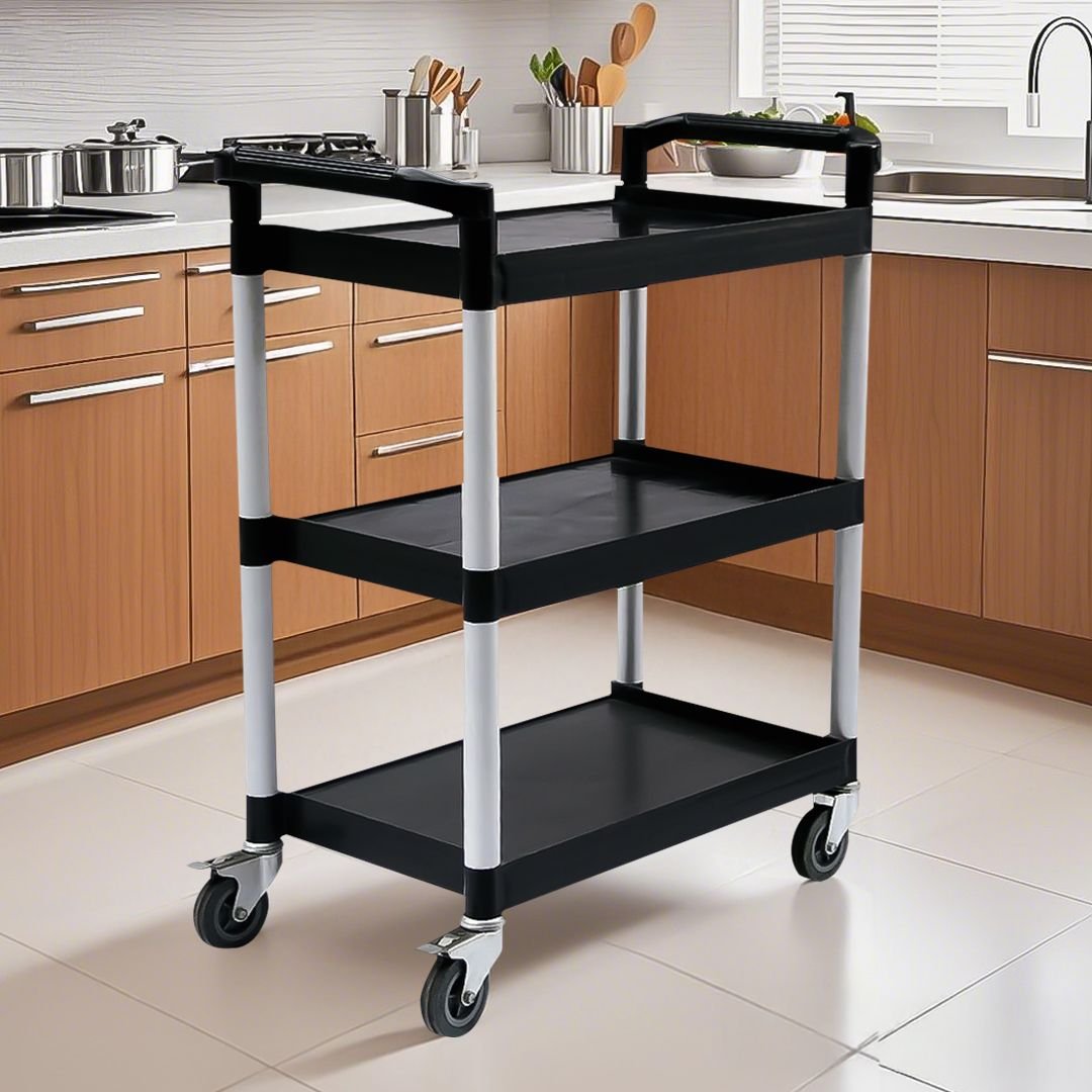 3 tier black kitchen cart portable 830x420x950mm multifunctional food trolley with wheels big utility service