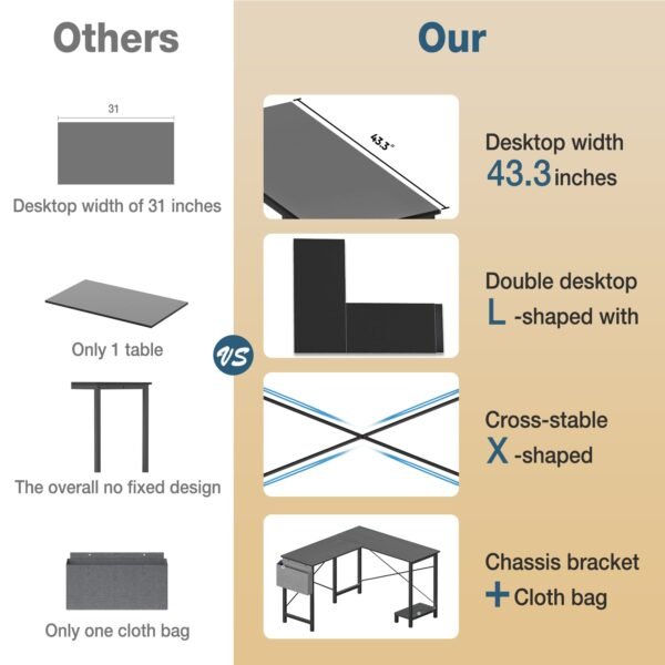 fcj adjustable l shaped gaming laptop desk portable metal computer desk cooling foldable extendable for home office hotel use