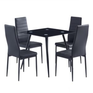 4pcs elegant black dining chairs with high backrest assembled stripping texture elegant high end dining chair set
