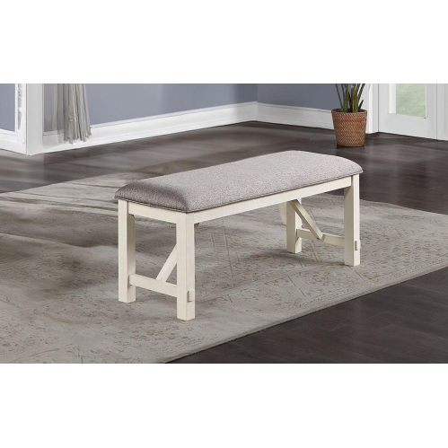 fcj dining room furniture comfortable 1x bench with gray fabric cushion seat and white clean lines