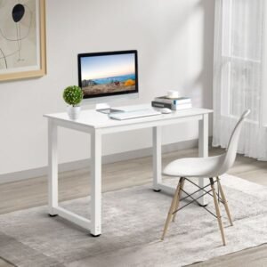 fch 110cm computer desk white desktop + white pipe frame with triamine steel feet p2 particleboard durable stylish computer desk