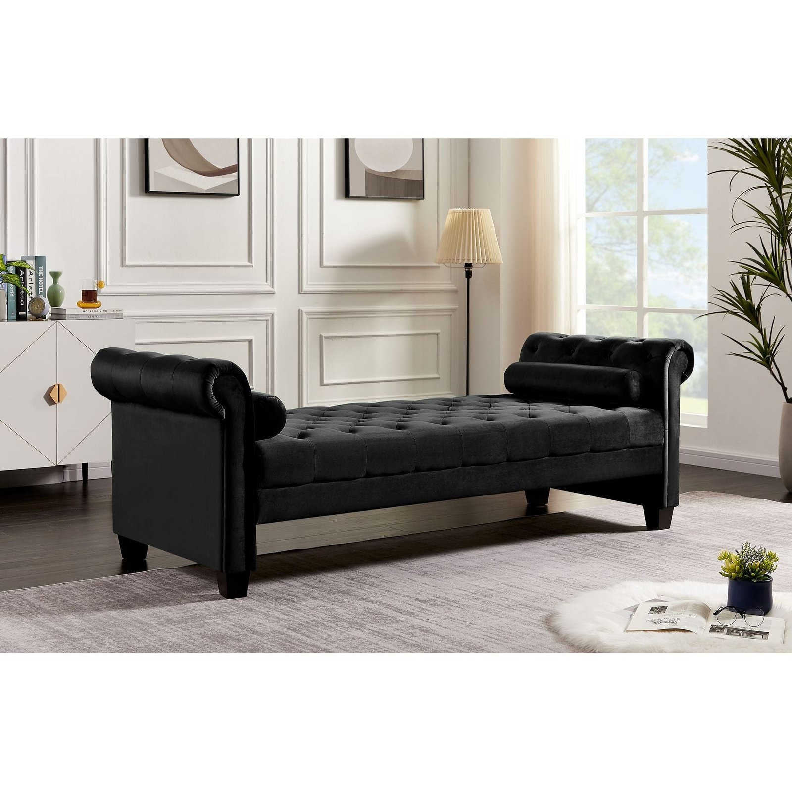 2038 large rectangular black sofa stool elegant ottoman for comfort & style