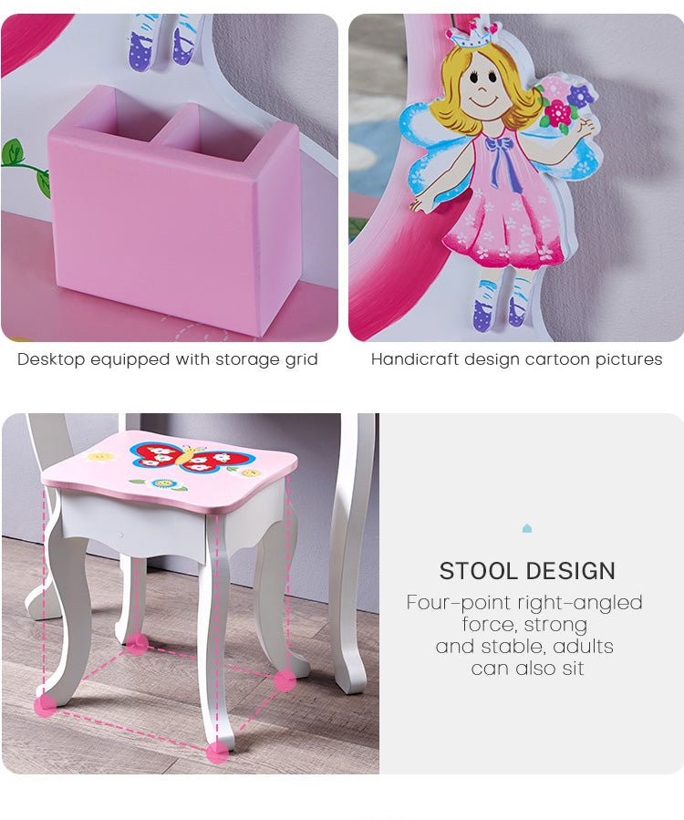 wooden makeup dresser furniture girls mirrored dressing table for kids