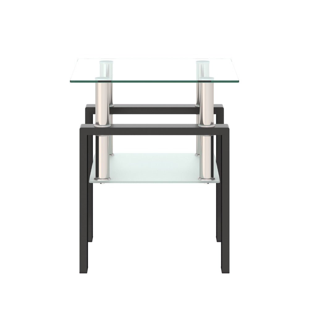 1 piece modern tempered glass tea table coffee table end table, square table for living room, transparent/black