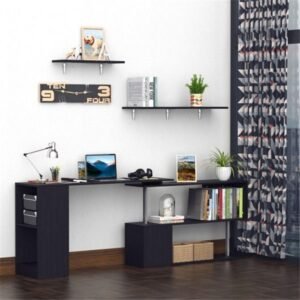 black l shaped computer desk