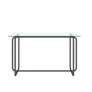 1 piece black rectangle tempered glass dining table with metal frame assembled and extendable for dinner for kitchen use