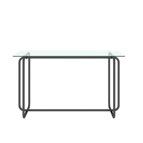 1 piece black rectangle tempered glass dining table with metal frame assembled and extendable for dinner for kitchen use