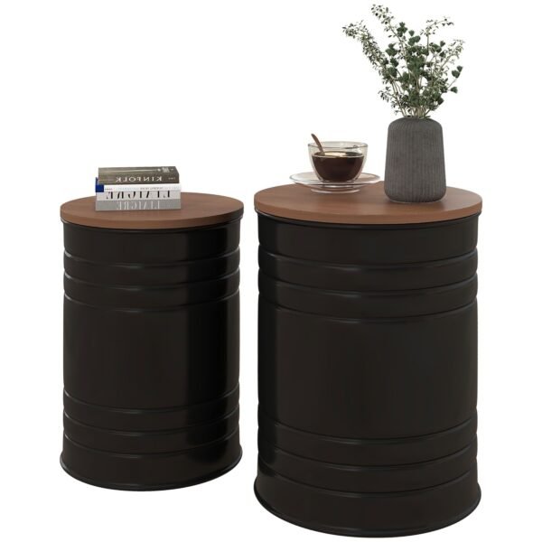 round nesting ottomans set of 2 with wooden lid metal frame and hidden storage space stools for bedroom storage