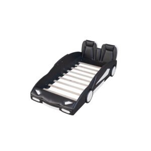 twin size race car shaped platform bed with wheels, black