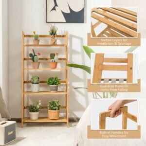 4 tier bamboo bookshelf and plant stand rack tiered ladder bookcase for home decor