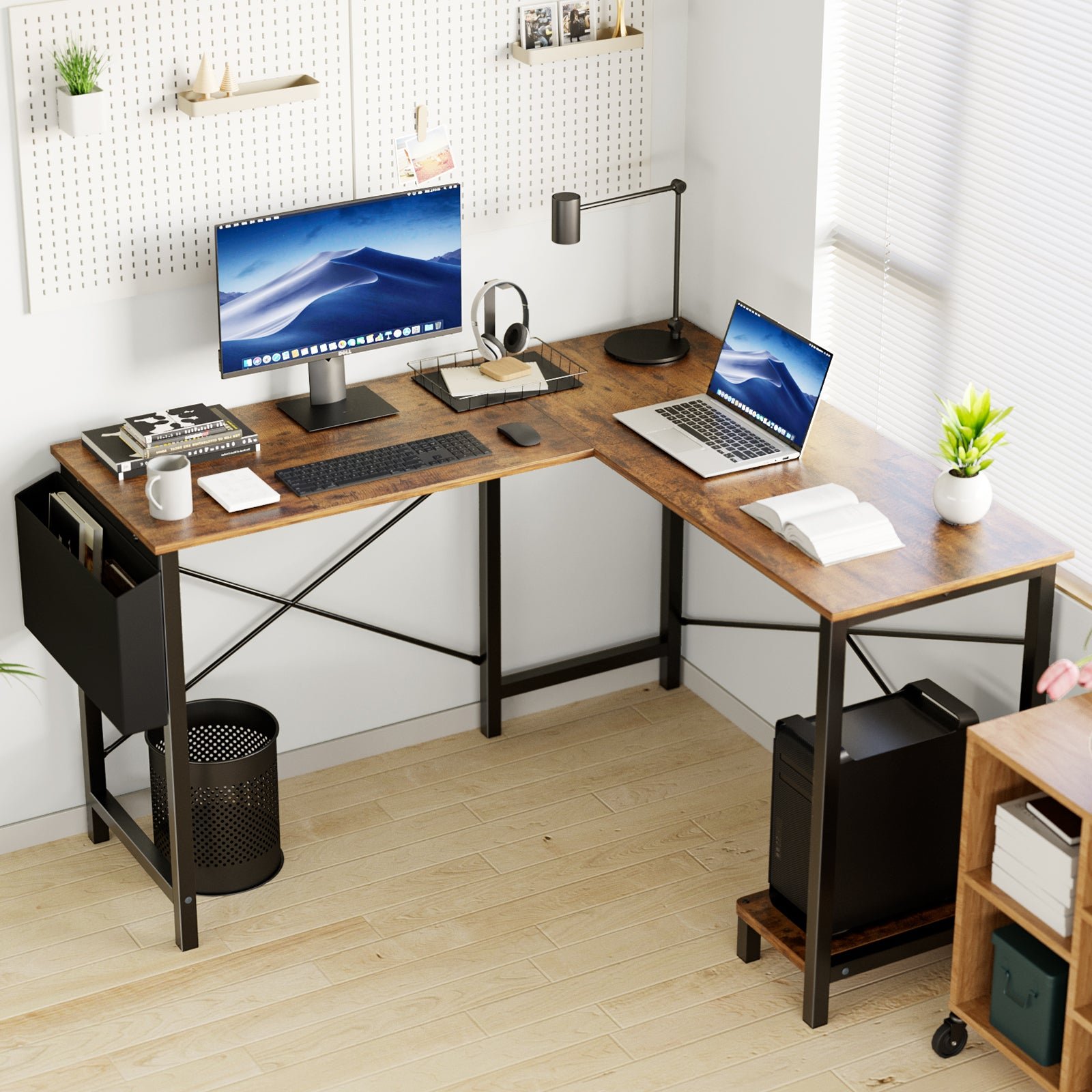 fcj adjustable l shaped gaming laptop desk portable metal computer desk cooling foldable extendable for home office hotel use