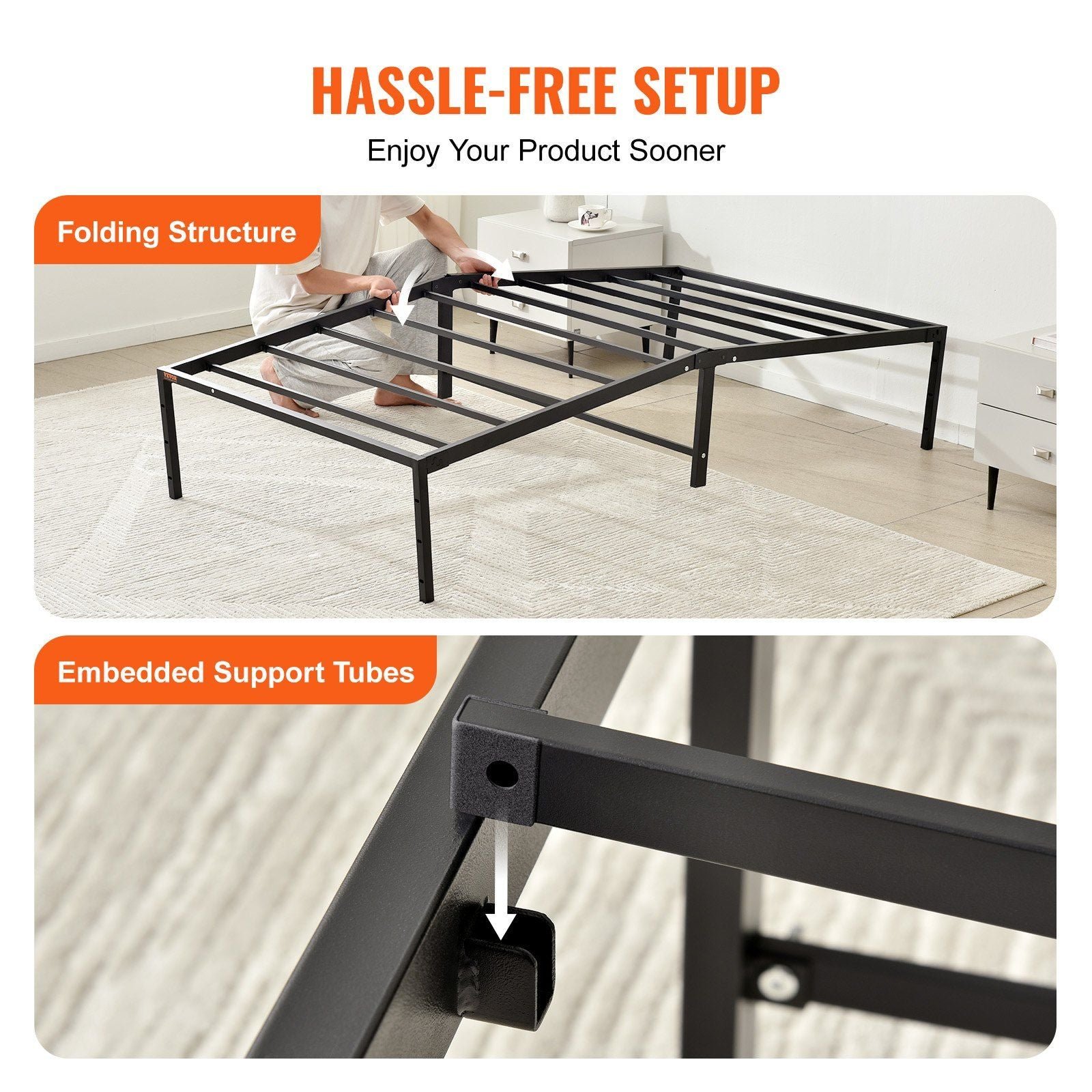 14 inch twin metal bed frame platform no box spring needed easy assembly noise free embedded mattress foundation steel slat