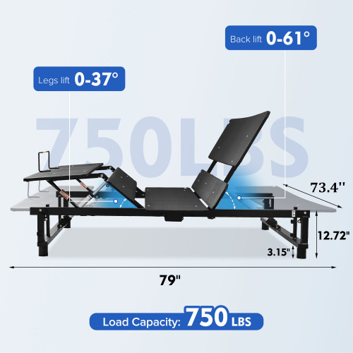 adjustable king size bed base frame zero gravity fcj quiet motor head/foot incline for bedroom furniture apartment queen storage