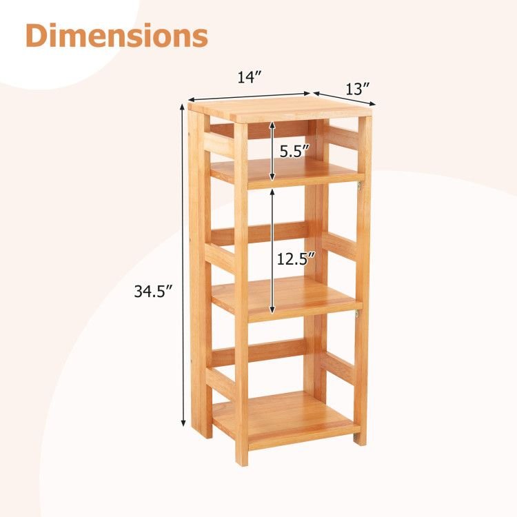 4 tier living room bookcase durable rubber wood with side fences elegant bookshelf for home office or classroom