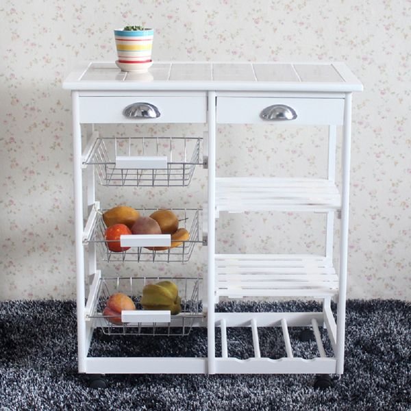 2 drawer 3 basket 3 shelf white kitchen & dining room cart rolling storage rack with wheels replacement code 85659263