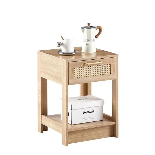 15.75" modern rattan end table with drawer nightstand for bedroom or living room natural
