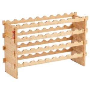 4 tier 36 bottle stackable modular bamboo wood wine rack display shelf