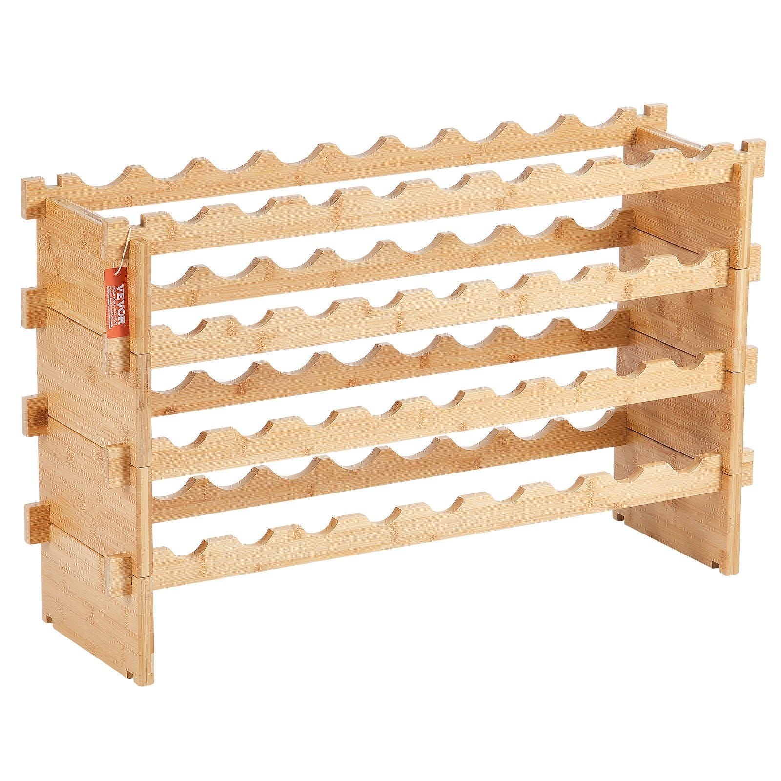 4 tier 36 bottle stackable modular bamboo wood wine rack display shelf