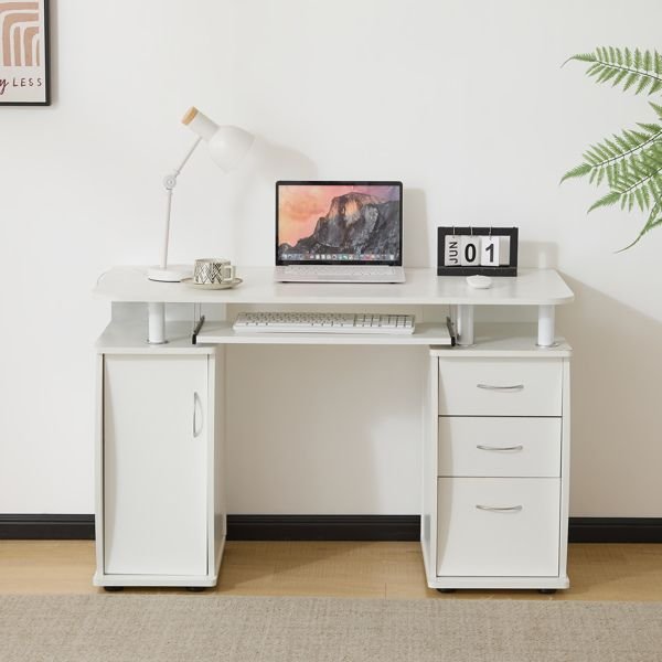 embossed one door three drawer computer desk with melamine laminate 1155574cm white particle board single unit product