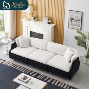 modern 95.3 inch velvet sofa with two throw pillows spacious and comfortable three seater free shipping