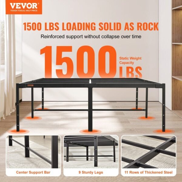 18 inch full metal bed frame heavy duty steel slat support easy assembly noise free box spring not needed 1500 lbs loading